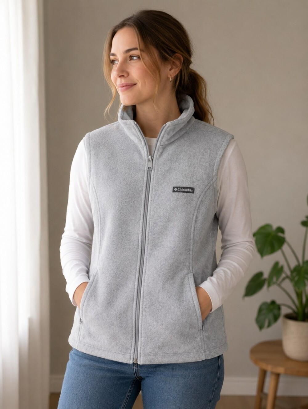 Columbia Women's Heather Gray Full-Zip Fleece Vest- L